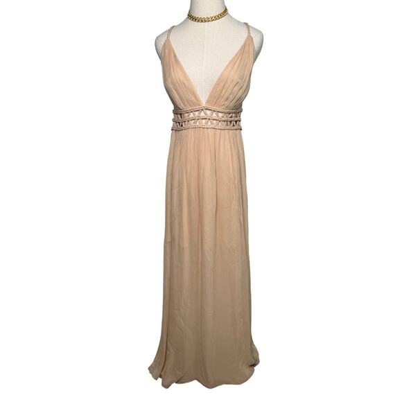 Alice and Olivia Rya Nude Silk Braided Cut Out Sheer Draped Maxi Dress size 10 - Picture 5 of 11